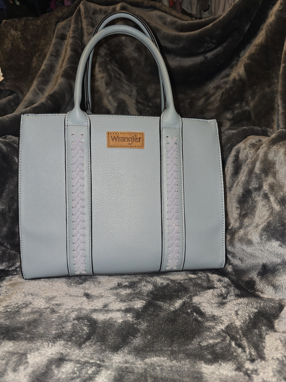 Wrangler Women's Pale Blue Structured Tote with Braided Trim
